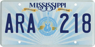 MS license plate ARA218