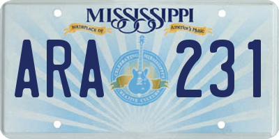 MS license plate ARA231