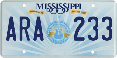 MS license plate ARA233