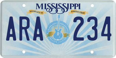 MS license plate ARA234