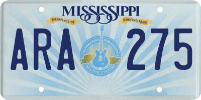 MS license plate ARA275