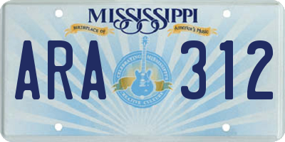 MS license plate ARA312