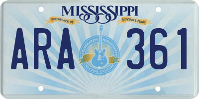 MS license plate ARA361