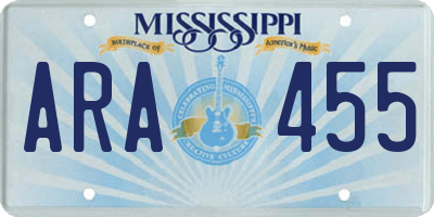 MS license plate ARA455