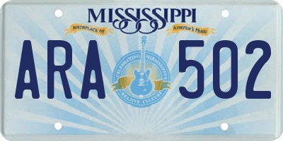 MS license plate ARA502
