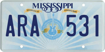 MS license plate ARA531