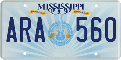 MS license plate ARA560