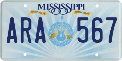 MS license plate ARA567