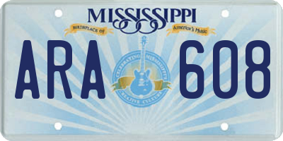 MS license plate ARA608
