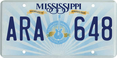 MS license plate ARA648