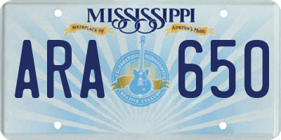 MS license plate ARA650