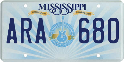 MS license plate ARA680