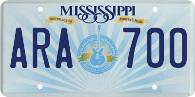MS license plate ARA700