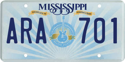 MS license plate ARA701