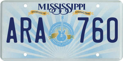 MS license plate ARA760
