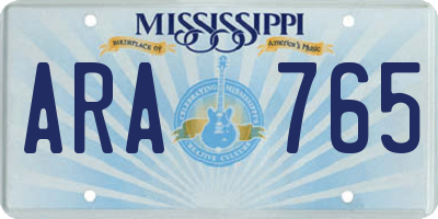 MS license plate ARA765