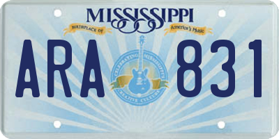 MS license plate ARA831