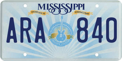 MS license plate ARA840