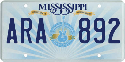 MS license plate ARA892