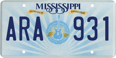 MS license plate ARA931