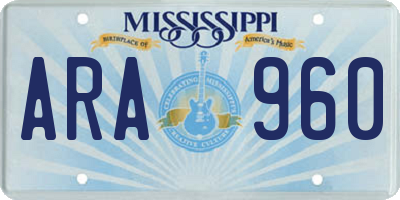MS license plate ARA960