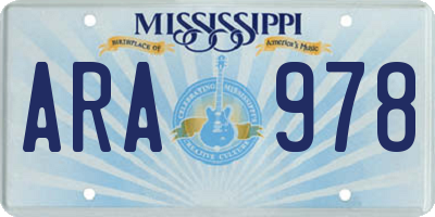 MS license plate ARA978