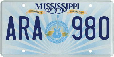 MS license plate ARA980