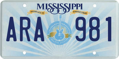 MS license plate ARA981