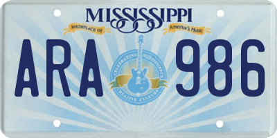 MS license plate ARA986