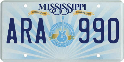 MS license plate ARA990