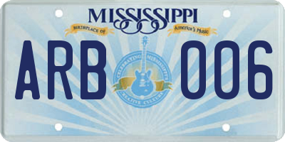 MS license plate ARB006