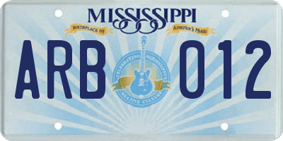 MS license plate ARB012