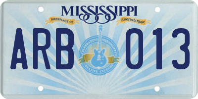 MS license plate ARB013