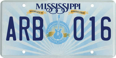 MS license plate ARB016