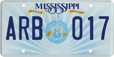 MS license plate ARB017