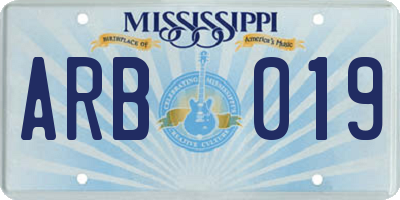 MS license plate ARB019