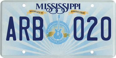 MS license plate ARB020