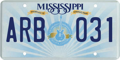 MS license plate ARB031