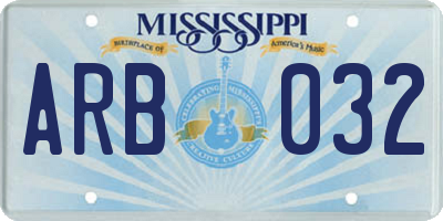 MS license plate ARB032