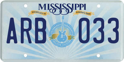 MS license plate ARB033