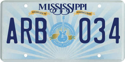 MS license plate ARB034