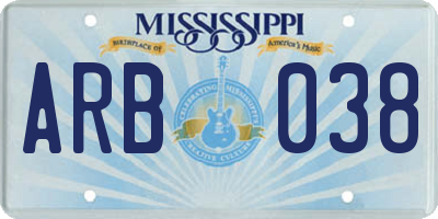 MS license plate ARB038