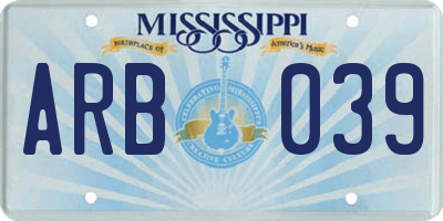 MS license plate ARB039