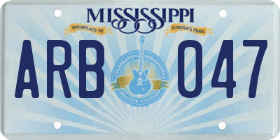 MS license plate ARB047
