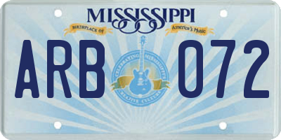 MS license plate ARB072