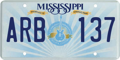 MS license plate ARB137