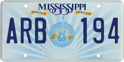 MS license plate ARB194