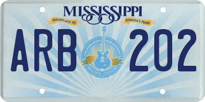 MS license plate ARB202