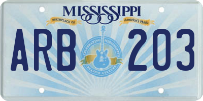 MS license plate ARB203