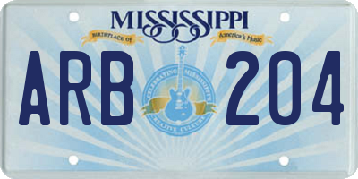 MS license plate ARB204